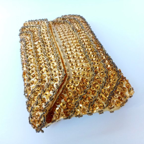 Vintage Yellow Gold Beaded Sequined Evening Accessory Clutch/Handbag/Purse - Picture 4 of 13